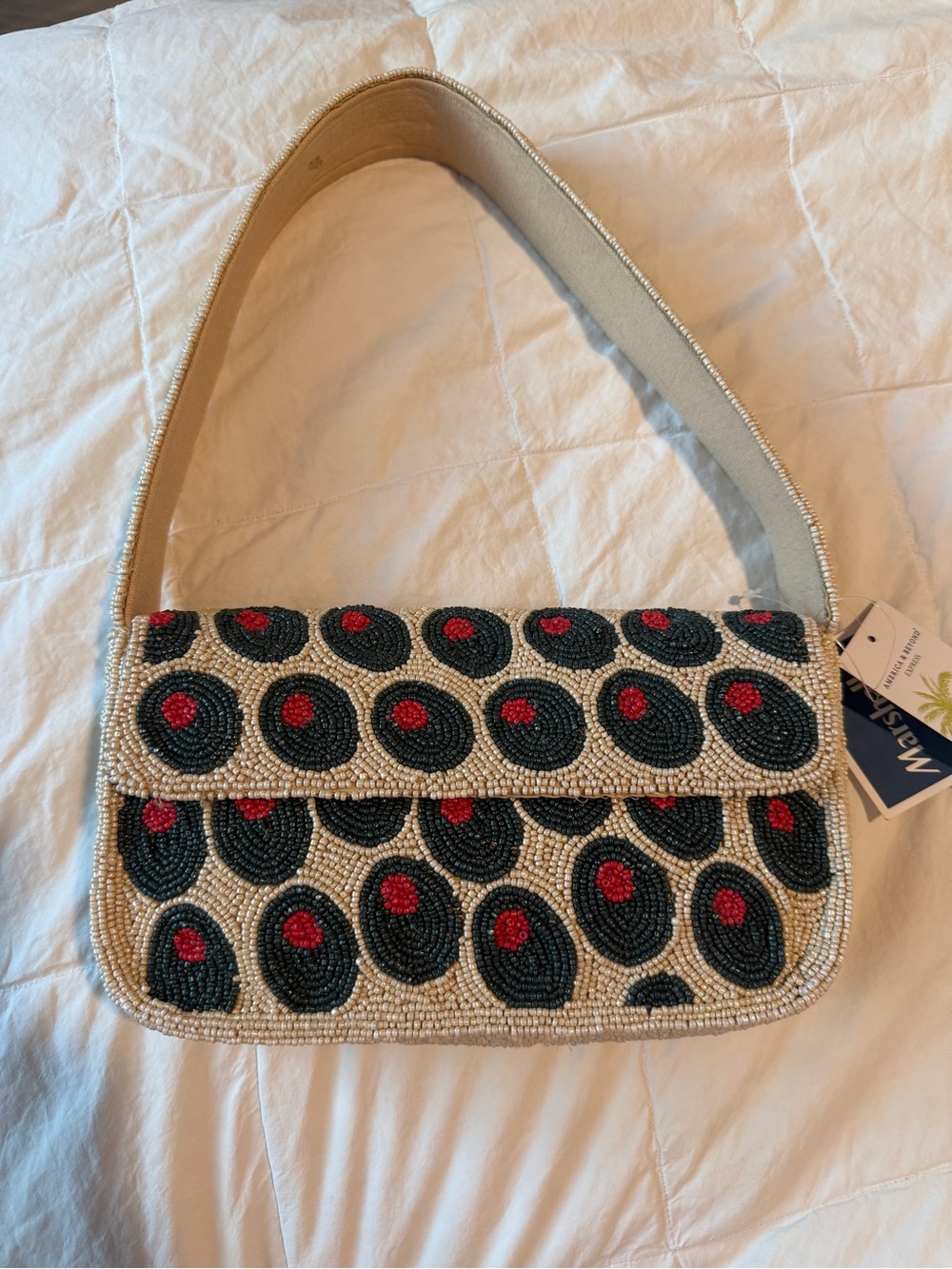 Beaded Olive Print Shoulder Bag Mediterranean Italian Summer Chic